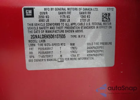 2013 Chevrolet Equinox 1Lt из США, поврежденный, VIN 2GNALDEK5D6107935